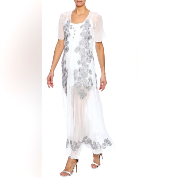 For Love & Lemons Sheer SicilyFloral Embroidery Chiffon Maxi Dress White/Gray  Maxi